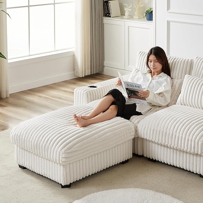 Eafurn L Shaped Modular Sectional Sofa Couch with Movable Ottoman