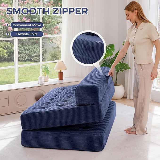 MAXYOYO Folding Sofa Couch Convertible Floor Sleeper Couch with 3 Pillows Tufted Floor Oversized Loveseat Couch Tufted Fold Out Chair Bed Comfy Sofa Lounge for Living Room Bedroom Navy