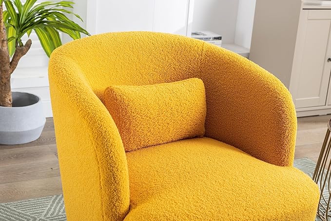 30.32 W Accent Chair Upholstered Curved Backrest Reading Chair Single Sofa Leisure Club Chair with Golden Adjustable Legs for Living Room Bedroom Dorm Room (Mustard Boucle)