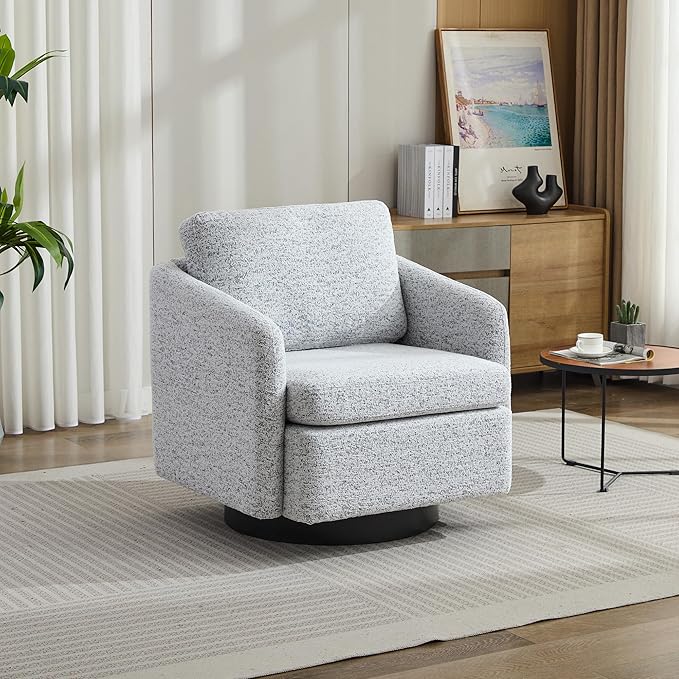 31.5 W Swivel Accent Chair and Comfy Round Accent Single Sofa Chair 360 Degree Club Chair Lounge Armchair for Living RoomBedroom.Nursery.White Black Chenille