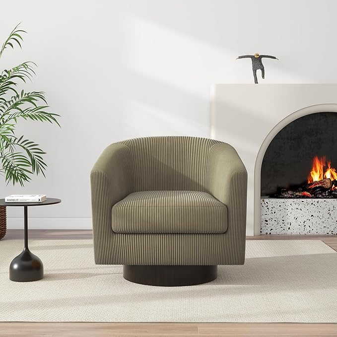 Swivel Barrel Accent Chair Modern Round Corduroy Fabric Arm Chair for Living Room Bedroom Comfy Club Reading Chairs for Adults (Corduroy Camel Set of 4)
