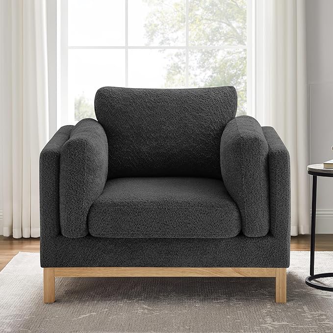 VANOMi 41.34 Oversized Accent Chair Upholstered Armchair with Solid Wood Legs Living Room Chairs with Wide Armrest Pads Reading Chair for Bedrooms Apartments Living Rooms Offices（Dark Grey）
