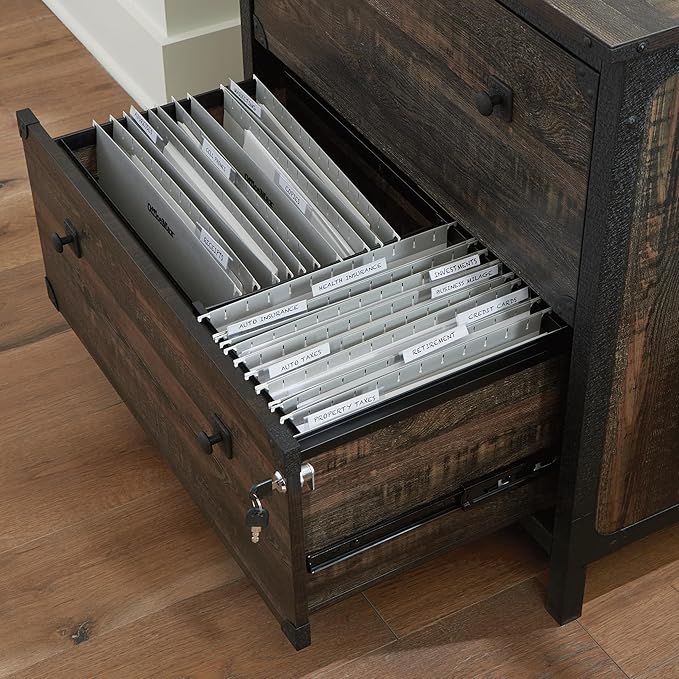 Lateral File Cabinet with Lock 2 Drawer Small Storage Cabinet Organizer Engineered Wood Filing Cabinets for Home Office Under Desk Locking DrawersBrown