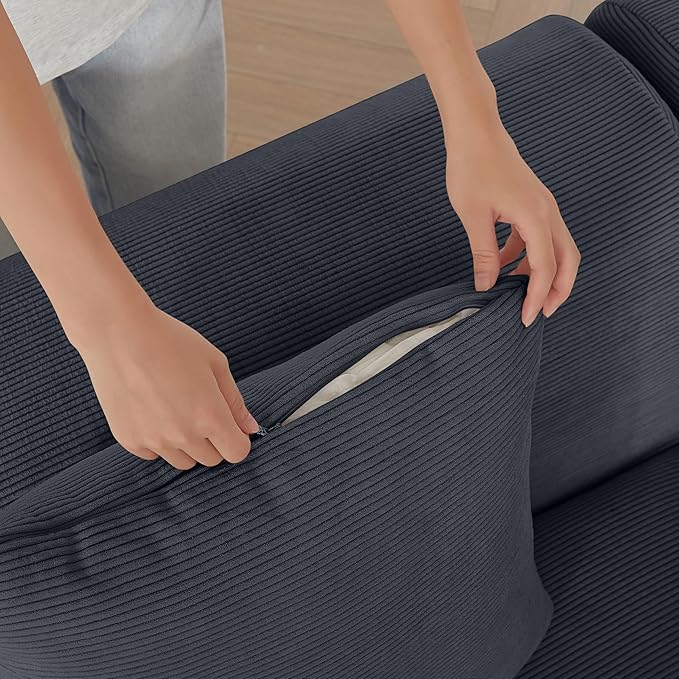 113 Cloud Compressed Modular Sectional Sofa Boneless Couch for Living Room Modern Corduroy Upholstered L-Shaped Corner Couch with Reversible Ottoman for Apartment | Deep Seat Wider Armrest Free Co