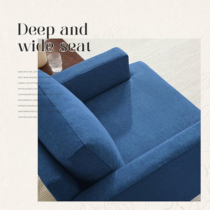 Mid-Century Accent ChairModern Linen Fabric Armchair for Living RoomComfy Upholstered Reading Accent Chairs for BedroomSingle Sofa Chair with Wood Legs (Blue 2 Pack)