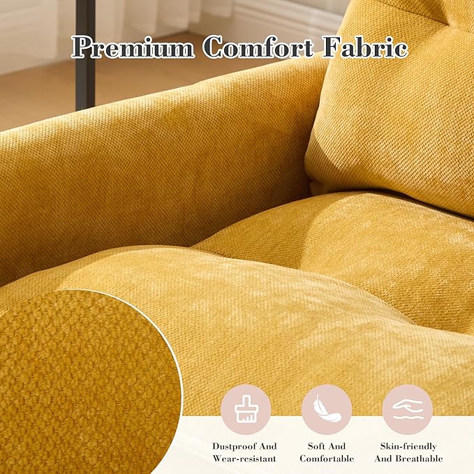 Mid Century Modern Swivel Accent Chair Overstuffed Thick Pad Arm Chair with Solid Metal Base Comfortable 360° Rotation Single Sofa for Living Room Bedroom Office (Mustard Yellow Chenille)