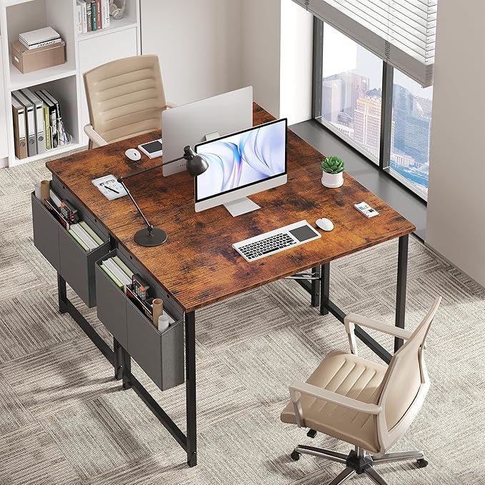 NEWBULIG 40 Inch Computer Desk Home Office Desks for Bedroom Writing Gaming Work Study Table with Storage Bag for Small Spaces Modern Workstation in Rustic Brown
