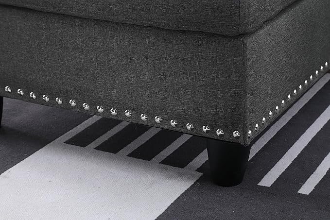 98 L Shaped Sectional Sofa with Left Facing ChaiseLinen Upholstered Corner Couch with Removable Storage Ottoman and Hidden Cup Holders for Living RoomDark Grey