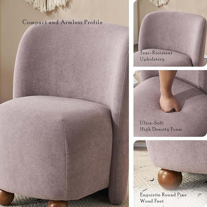 Comfy Reading Chair for Kids Teens &amp Adults Armless Barrel Chair Upholstered Single Sofa Chair &amp Occasional Chair for Living Room Small Chair &amp Corner Chairs for Bedroom (Purple)