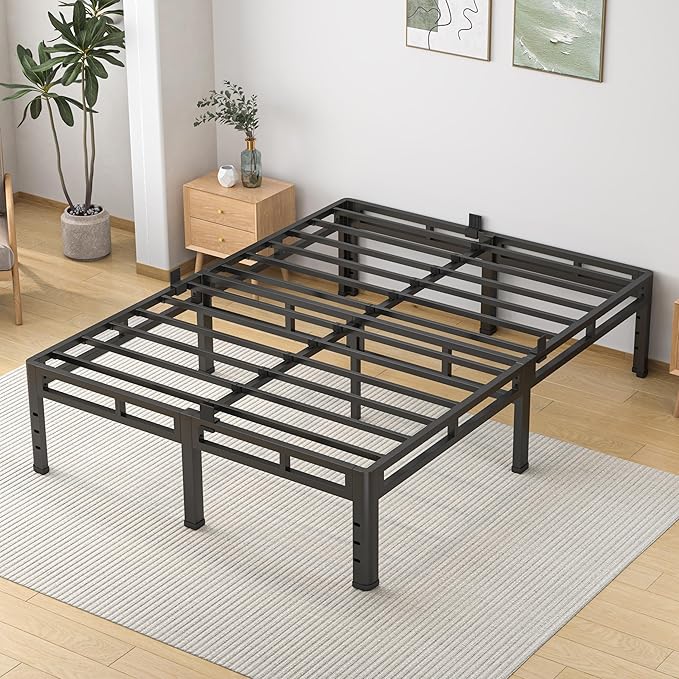 NKZ Queen Size Bed Frame 14 Inch Metal Bed Frame &amp Box Spring 2 in 1 Platform with Round Corner Legs 4000lbs Weight Capacity Reinforced Metal Frame Headboard Hole Noise-Free Easy Assembly