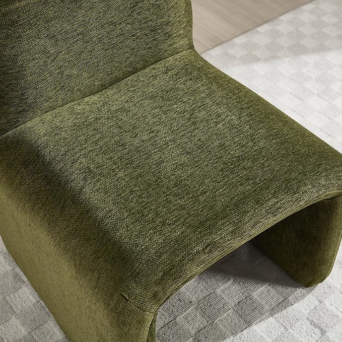 Accent Reading Chair with Ottoman Chenille Upholstered Comfy Armless Accent Chair with Footrest Modern Side Lounge Chair for Living Room Bedroom Moss Green
