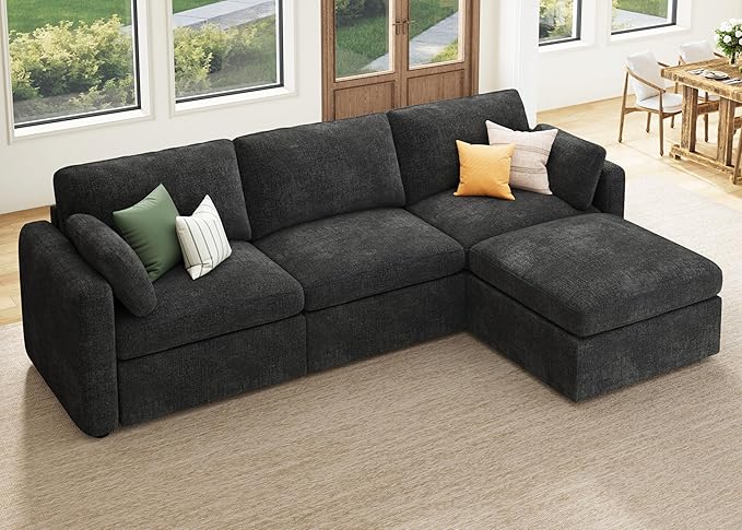 HONBAY Modular Sectional Couch with Storage Seats L Shaped Sectional Sofa with Storage Chenille Sectional Couches for Living Room Grey