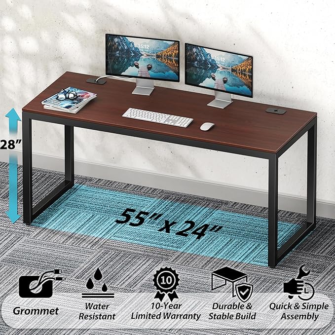 SHW 55-Inch Commercial-Grade Office Computer Desk Cherry