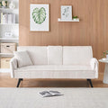 72'' Fabric Loveseat Sofa Comfy Corduroy Couch with 2 Embedded Teacup Holders 2 Seater Sofa with Adjustable Backrest Modern Small Convertible Futon Sofa Bed for Living Room Apartment (White)