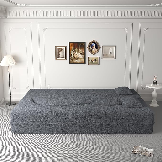 Foldable Sofa Bed2 in 1 Convertible Cloud Loveseat Sleeper Sofa BedTeddy Floor Sofa with 2 PillowsSofas &amp Couches for Living RoomGuest BedPlayroomno Assembly Required Cloud Couch (Grey)