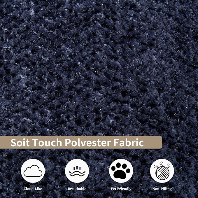55 inch Oversized Round Chair Fluffy Chenille Boneless Sofa with Extra Deep Seat for Living Room Lounge (Blue)