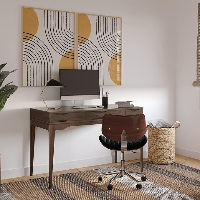 SIMPLIHOME Harper Small Desk - 48 Inch Wide Solid Hardwood Writing Desk in Walnut Brown Mid-Century Modern Home Office Computer Table for Study with 2 Drawers and Flip-Down Keyboard Tray