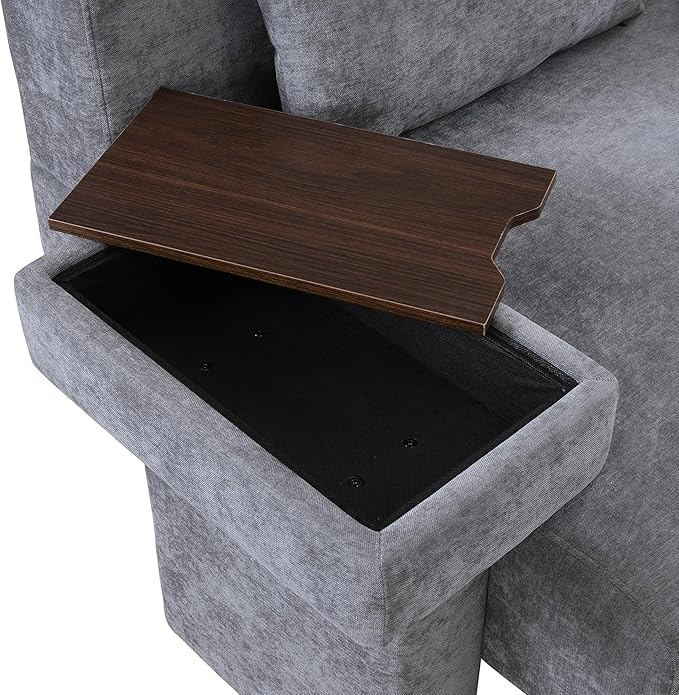 Modern 48'' Wide Oversized Armchair Mid-Century Accent Chair with Pillow Upholstered Sturdy Wood Frame &amp Soft Cushion for Living Room Asymmetrical Armrest Design (Gray+Polyester)