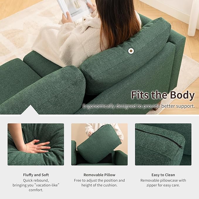 Mid Century Modern Couches for Living Room 89 Comfy Green Couch Sofa with 3-Seater Deep Seats Upholstered Sofas for Living Room Office Apartment Bedroom