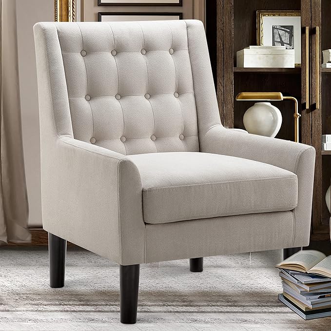 Rosevera Maci Accent ChairsMid Century Modern Armchair for Living Room Comfy Seat for Bedroom ApartmentEasy AssemblyNatural