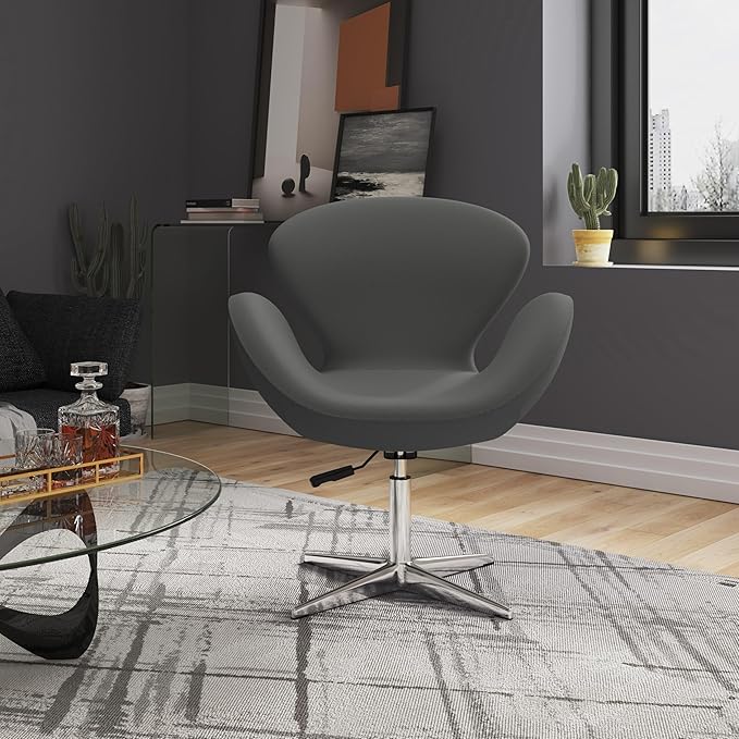 Manhattan Comfort Raspberry Adjustable Swivel Accent Chair with 360° Turn Polished Chrome Base Modern Retro Design Versatile Seat Ideal for Any Room Set of 1 Grey