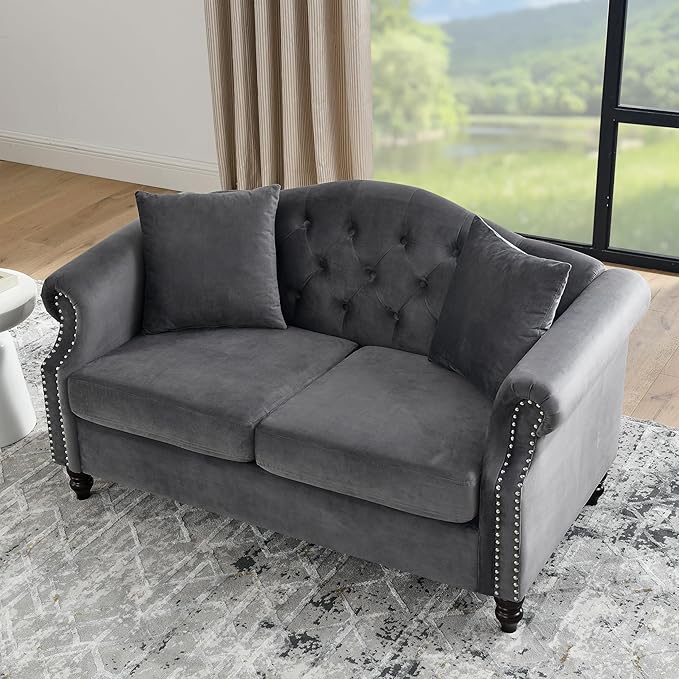 Modern Velvet Loveseat 57 Inch Sectional Couch Luxury 2 Seater Deep Couch with NailheadUpholstered Sofa for Living Room Bedroom Apartment