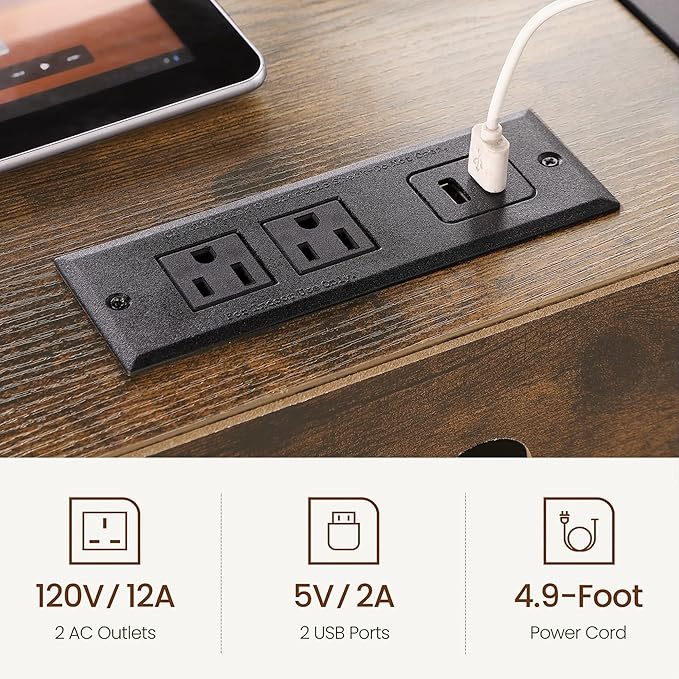 File Cabinet Office Filing Cabinets with Socket and USB Charging Port Printer Stand with Storage for A4 Letter Size Metal Side Frame for Home Office