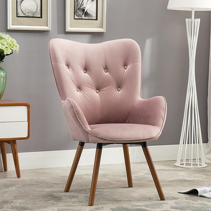 Roundhill Furniture Doarnin Contemporary Silky Velvet Tufted Button Back Accent Chair Mauve