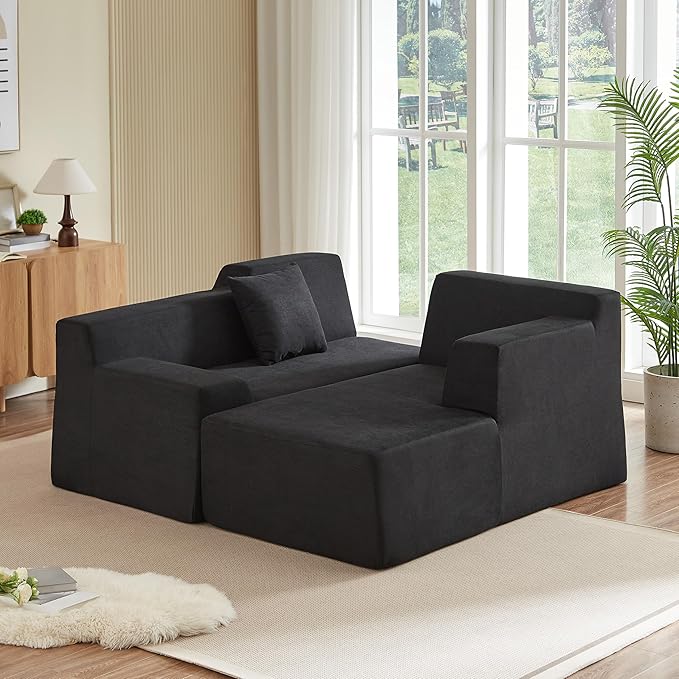 KEIKI 96 L-Shaped Corduroy Modular Sectional Sofa with Right Chaise Lounge &amp High Back &amp High Resilience Cushion Modern Oversized Convertible 3-Seater Couch Easy Assembly for Living Room