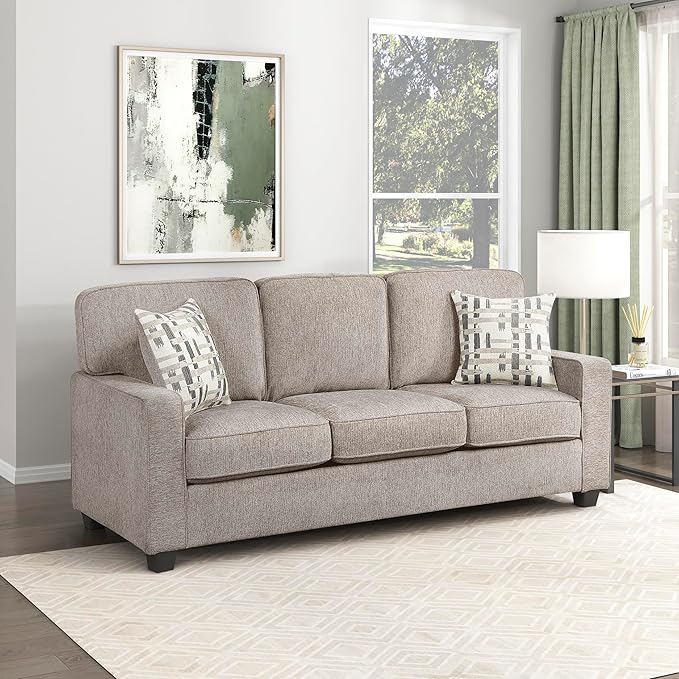 Lexicon 83.5 Chenille Upholstered Sofa Modern 3-Seater Couch with Track Arms Reversible Cushions Removable Cushion Cover Matching Pillows for Living Room/Apartment/Office Easy Assembly Taupe
