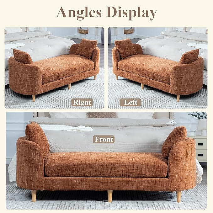 Mlmh &amp Kngwa Chaise Lounge Chair Indoor 77.2 King Size Bedroom Bench with 2 Bolster Pillows &amp Armrests Upholstered Daybed Couch for Living Room Hallway Chenille Orange