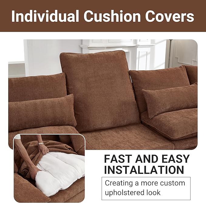 Sectional Couch Cover Couch Covers for U Shape Sofa Sofa Cover Washable Furniture Protector Cover for 122″ Cushion Couch Fabric Brown