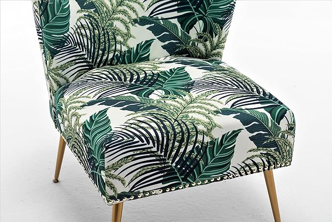 Thia Armless Accent Chair for Living Room Elegant Seat with Nailhead Trim Gold Metal Legs and Comfortable Curved Back 28 D x 25 W x 29.5 H 01 Floral Print
