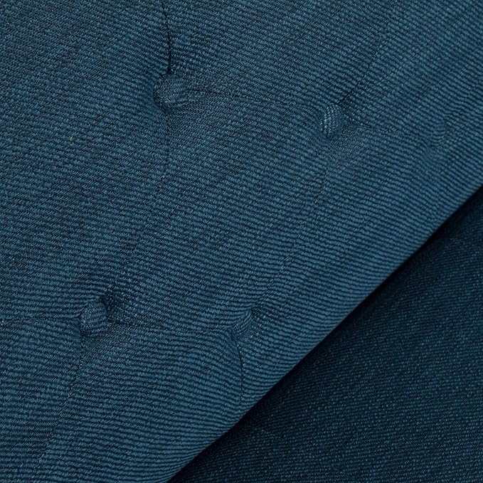 GDFStudio Mid-Century Modern Tufted Fabric Sofa Navy Blue and Dark Walnut