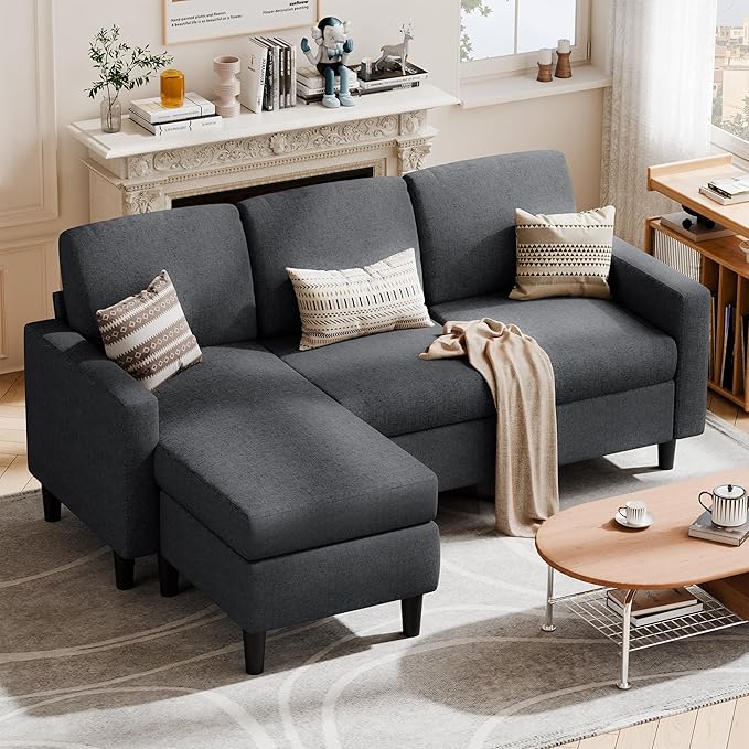 SUNLEI 73.6 Modular Sectional Sofa Comfy Cloud Couch with Movable Ottoman Deep Seat L Shaped Modular Sofa Sectional Couches for Living Room and Apartment Black