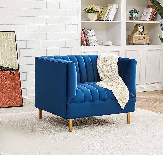 SAFAVIEH Couture Home Collection Doris Navy Velvet Upholstered Living Room Bedroom Office Club Chair SFV4763C