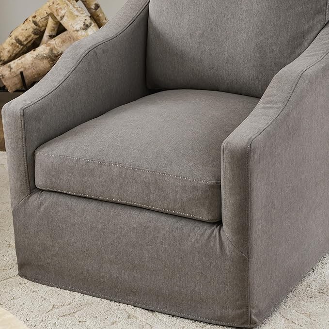 KINWELL 28 Wide Upholstered Down Fill Slipcovered Swivel Barrel Chair Modern Comfy Swivel Accent Chair with Pillow Back for Living Room Bedroom Fully Assembled (Slate Gray)