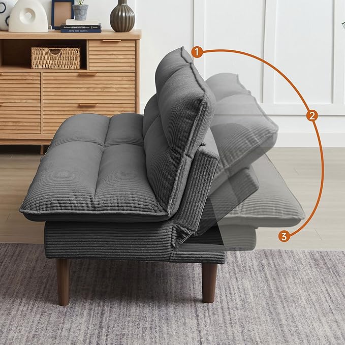 Convertible Futon Sofa Bed 72 Futon Couch with Adjustable Back Upholstered Sleeper Sofa Bed for Living Room Apartment Small Space Dark Grey