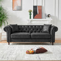 Mid Century Modern Faux Leather Couch 83 Chesterfield Sofa Tufted Loveseat Sofa w/Nailhead Trim Rolled Arms Comfy Upholstered Deep Seating Settee Love Seat for Living Room Office(Black 3 Seater)