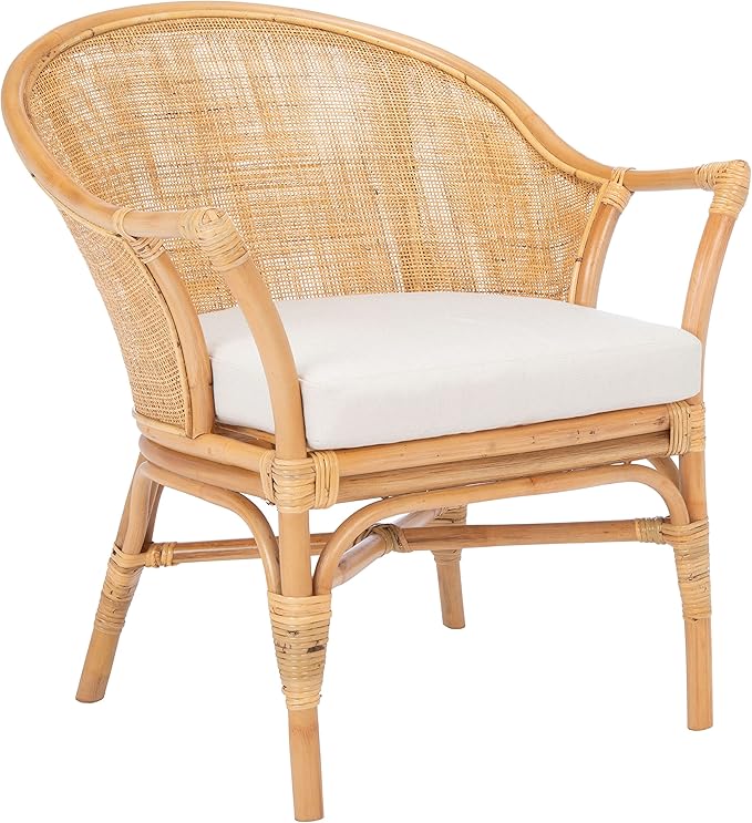 Safavieh Home Collection Dustin Rattan Cushion Accent Chair Natural/White