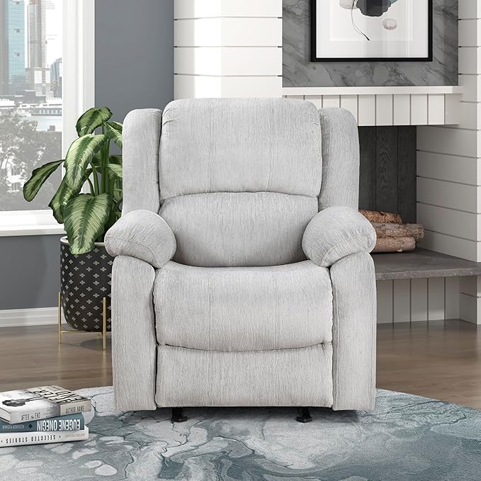 Lexicon Manual Glider Recliner Sofa Chair Home Theater Seating Wall Hugger Manual Reclining Nursery Chair for Bedroom/Living Room/Office/Apartment Grey Chenille