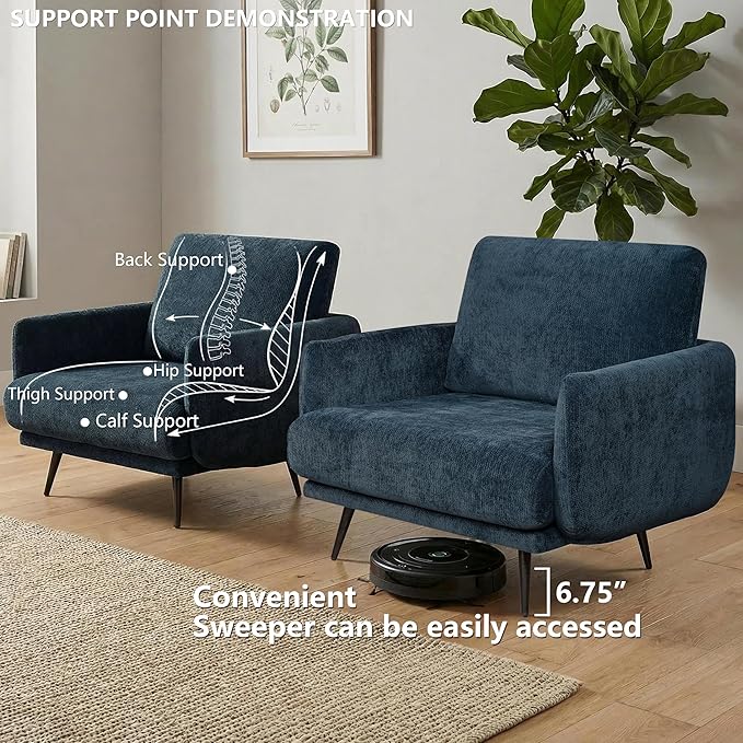 Oversized Accent Chair for Living Room Chairs Reading Arm Chair Comfy Modern Single Sofa Side Chairs with Metal Legs &amp Soft Cushion for Bedroom Waiting Room