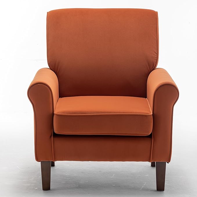 Classic Accent Armchair with Birch Wood Frame and Comfortable Rolled Armrests Arm Chairs for Living Room Bedroom and Office Decor Orange