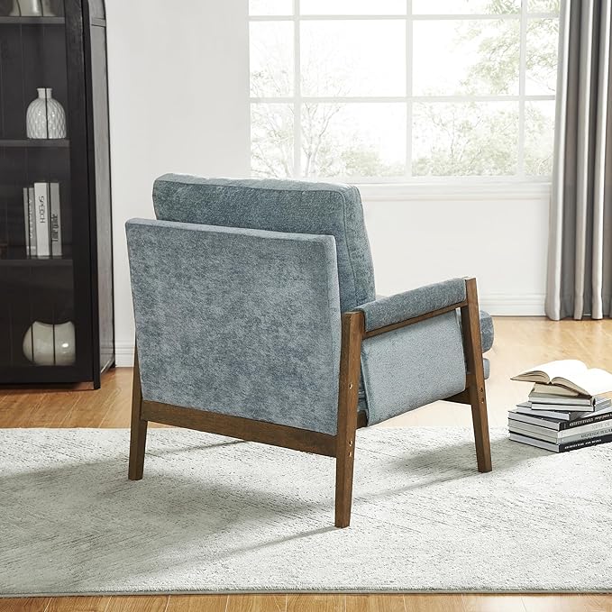 Mid-Century Modern Armchair with Soft Fabric and Elegant Design Ideal for Living Room Use Available in Blue