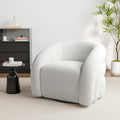 UIXE Swivel Barrel Accent Chair Boucle Upholstered Arm Chair for Living Room Modern Round Armchair Comfy Reading Sofa Seat with Solid Metal Base Fully Assembled - White