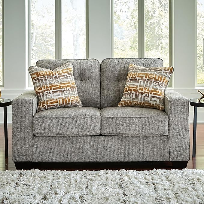 Signature Design by Ashley Fanciful Classic Loveseat with Tufted Cushion and Removable Cushion Light Gray