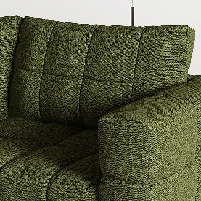 81.89 Sofa Comfy 3 Seat Sofa Tufted Chenille Upholstered Sofa Couch for Living Room with Gold Metal Legs and 2 Throw Pillows (Green-N)