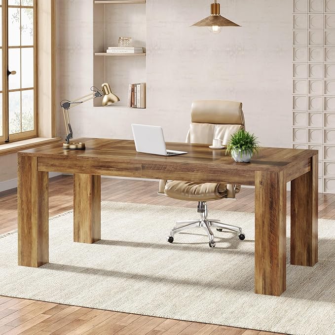 Tribesigns 63-Inch Executive Desk Large Office Computer Desk Simple Workstation Writing Table Study Table for Home Office Rustic Brown