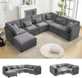 125 Inch Oversized Corduroy Cloud Couch U Shaped Modular Sectional Sofa 7 Seat Convertible Modular Sleeper Sofa Couch with Storage Sectional Couches for Living Room Grey