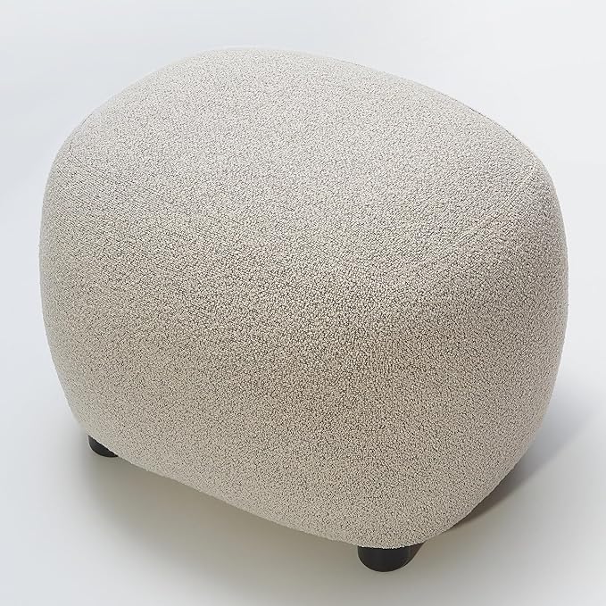 KINWELL Round Boucle Upholstered Ottoman Chair Footstool with Soft Padded Seat Fully Assembled Modern Sofa Couch Footrest Extra Seating for Bedroom Entryway Taupe(18.5 D x 23 W x 16.5 H)